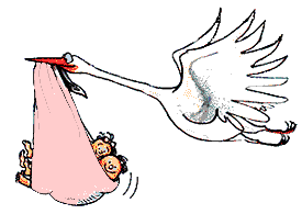 Cicogna con due bimbe